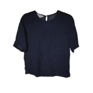 100% Silk Allison Taylor Navy/Dark Blue Blouse Shirt Medium Excellent Condition